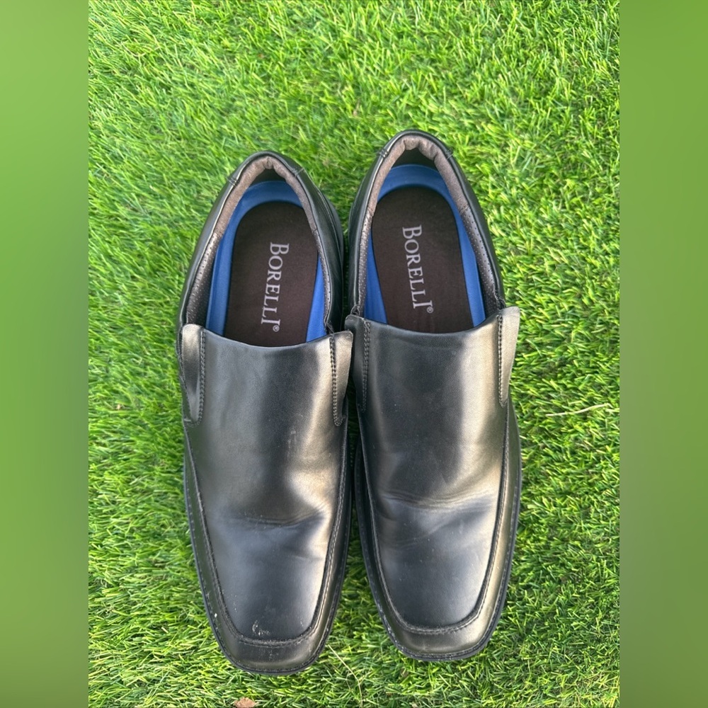 Borelli Men's Black Slip-On Leather Dress Shoes - Picture 2 of 7